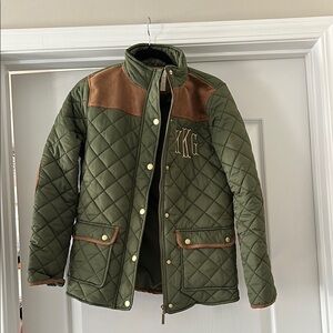 Green Quilted Jacket with Brown Accents